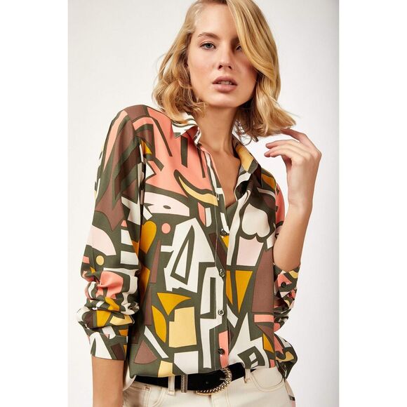 Big Dart Plus Size 20 Top Button Down Geometric Retro Pop Art Pattern Loose Fit - Picture 3 of 12